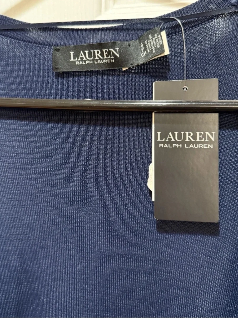 Lauren Ralph Lauren Open Cardigan Long SM Navy White Stripe Solid NWT MSRP $225 - Picture 7 of 15